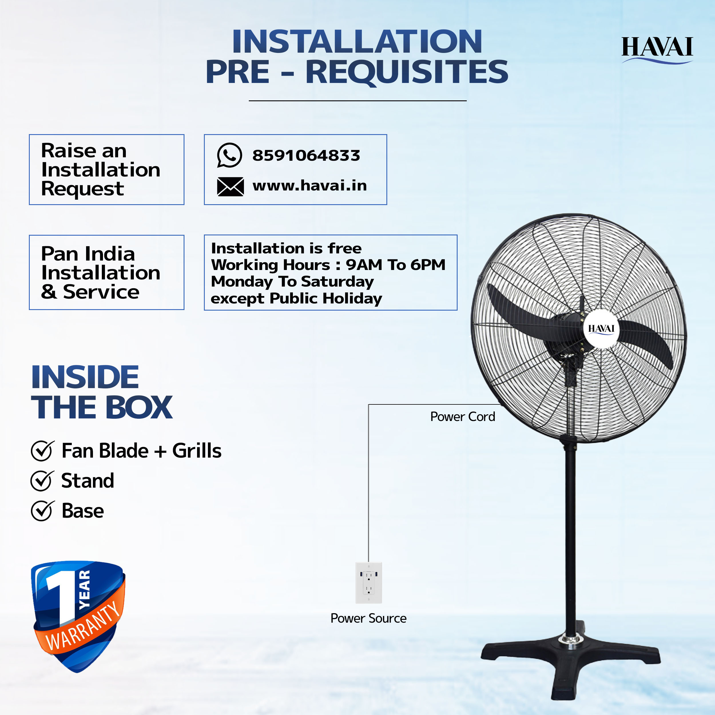 HAVAI BLDC Pedestal Fan 20 Inch, 50% Savings On Electricity, High Velocity, Heavy Duty Metal For Industrial, Commercial And Residential Use, Assembly Included , Black