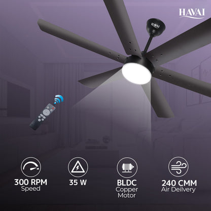 HAVAI Spinel BLDC Ceiling Fan 35W, 1200mm Blade with Remote - Smoky Brown,9W LED Light
