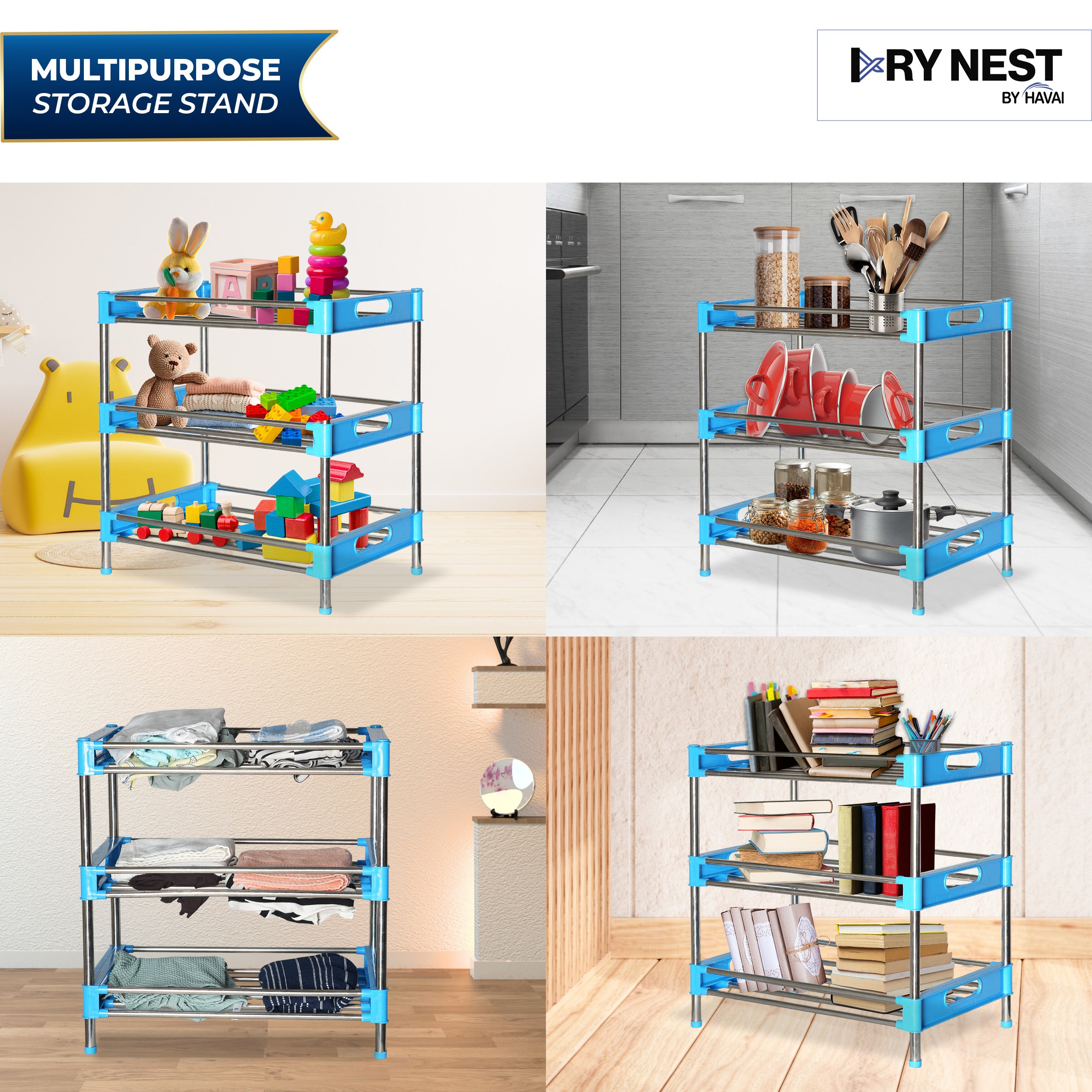HAVAI Multipurpose Heavy Duty Steel Rack | 2.0 KG Strong &amp; Durable Organizer for Kitchen, Bathroom &amp; Home Use