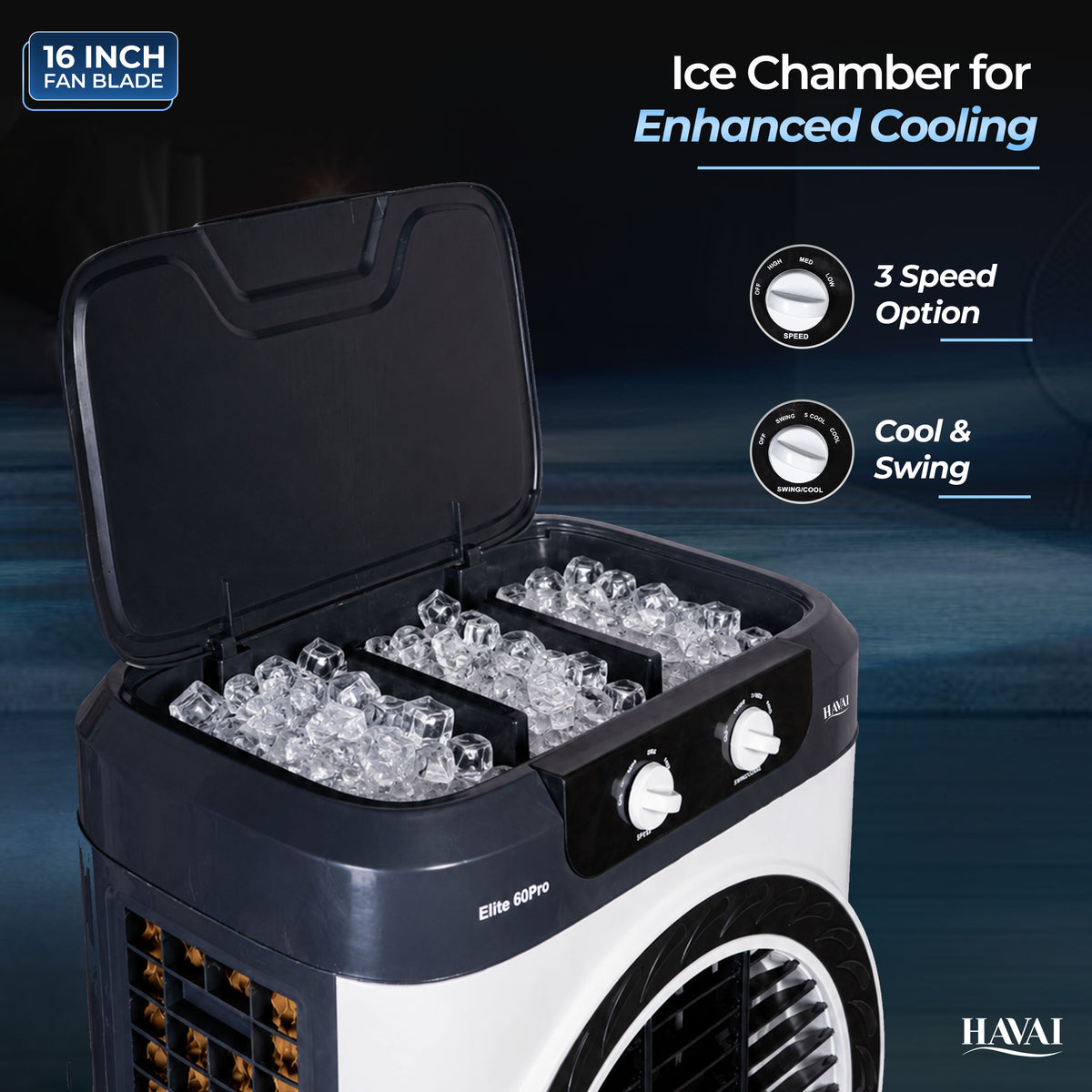 Havai Elite Pro 60 Desert Air Cooler, 60 L, 16-Inch Fan, 20 Ft Air Throw