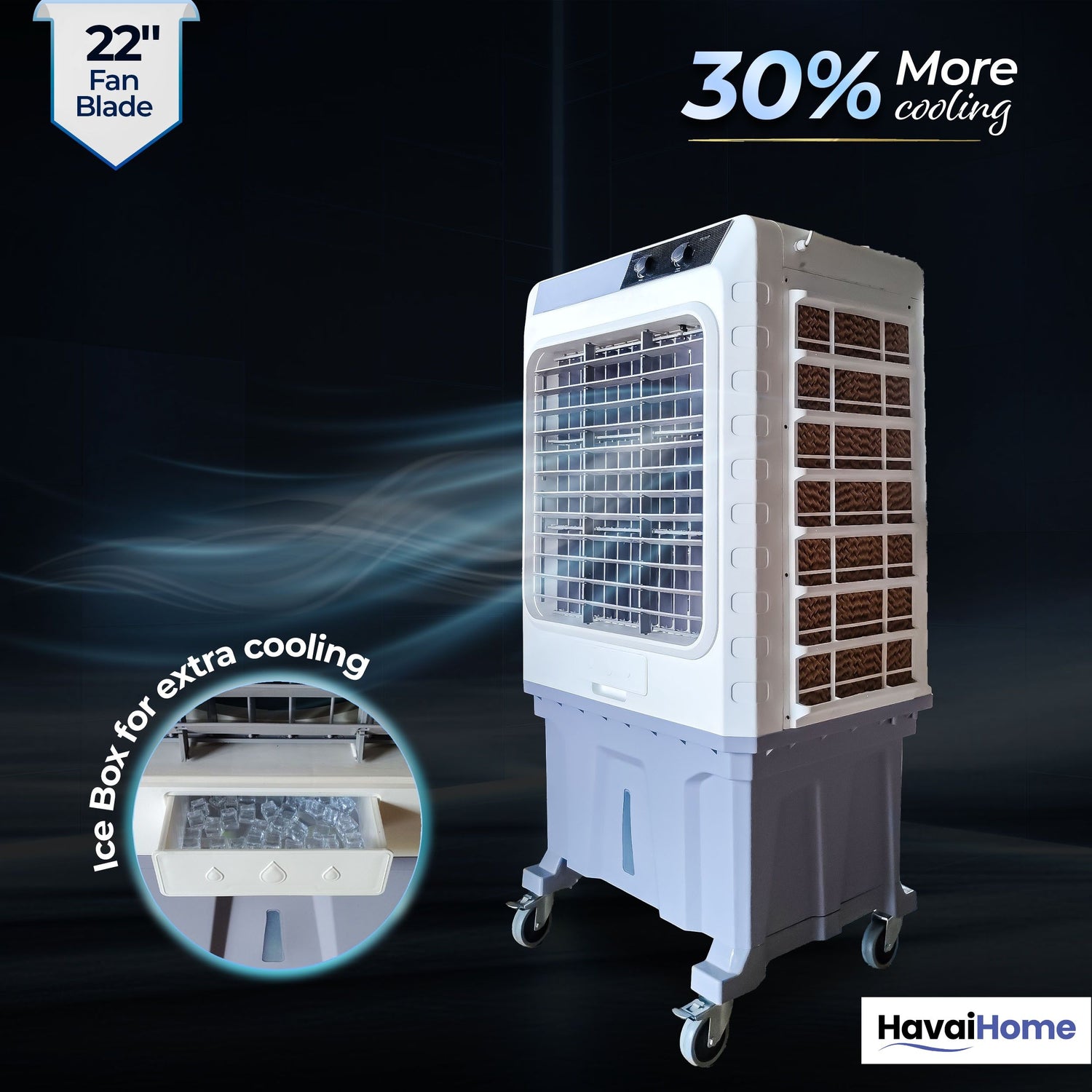 Cyclone 24 Desert Air Cooler | 24" Fan Blade | 150L Tank Capacity | 400W High-Performance Cooling | 750 Sq. Ft. Coverage | Auto Swing | Three Side Honeycomb Pads | Lockable Wheels | Grey
