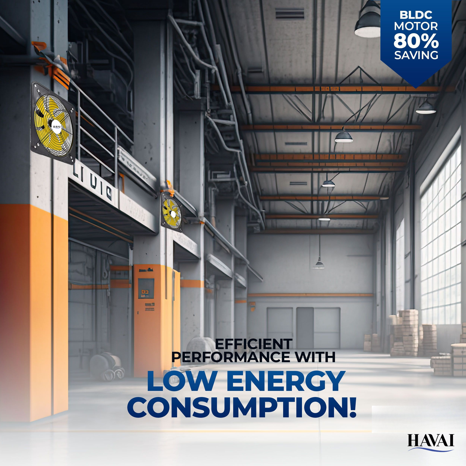 HAVAI BLDC Exhaust Fan | Power : 10W - 120W | Speed: 450-2800 RPM | Air Volume: 200-3600 m³/h | 1-Year Warranty | Stepless Speed Control | Metal Frame Included | Soundless (12-Inch Blade)