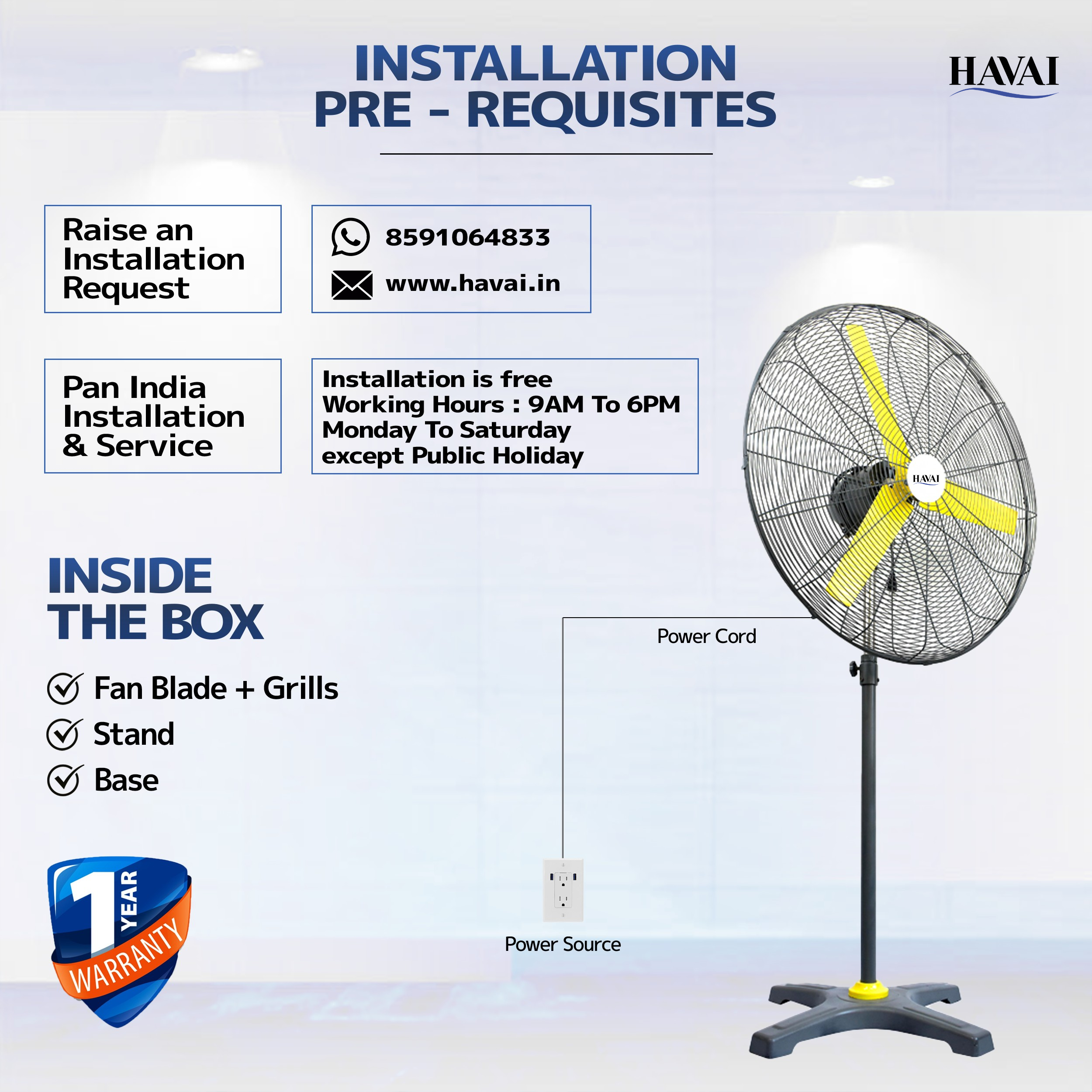 HAVAI BLDC Pedestal Fan 36 inch, 50% Savings on Electricity, High Velocity, Heavy Duty Metal for Industrial, Commercial and Residential Use, Assembly Included