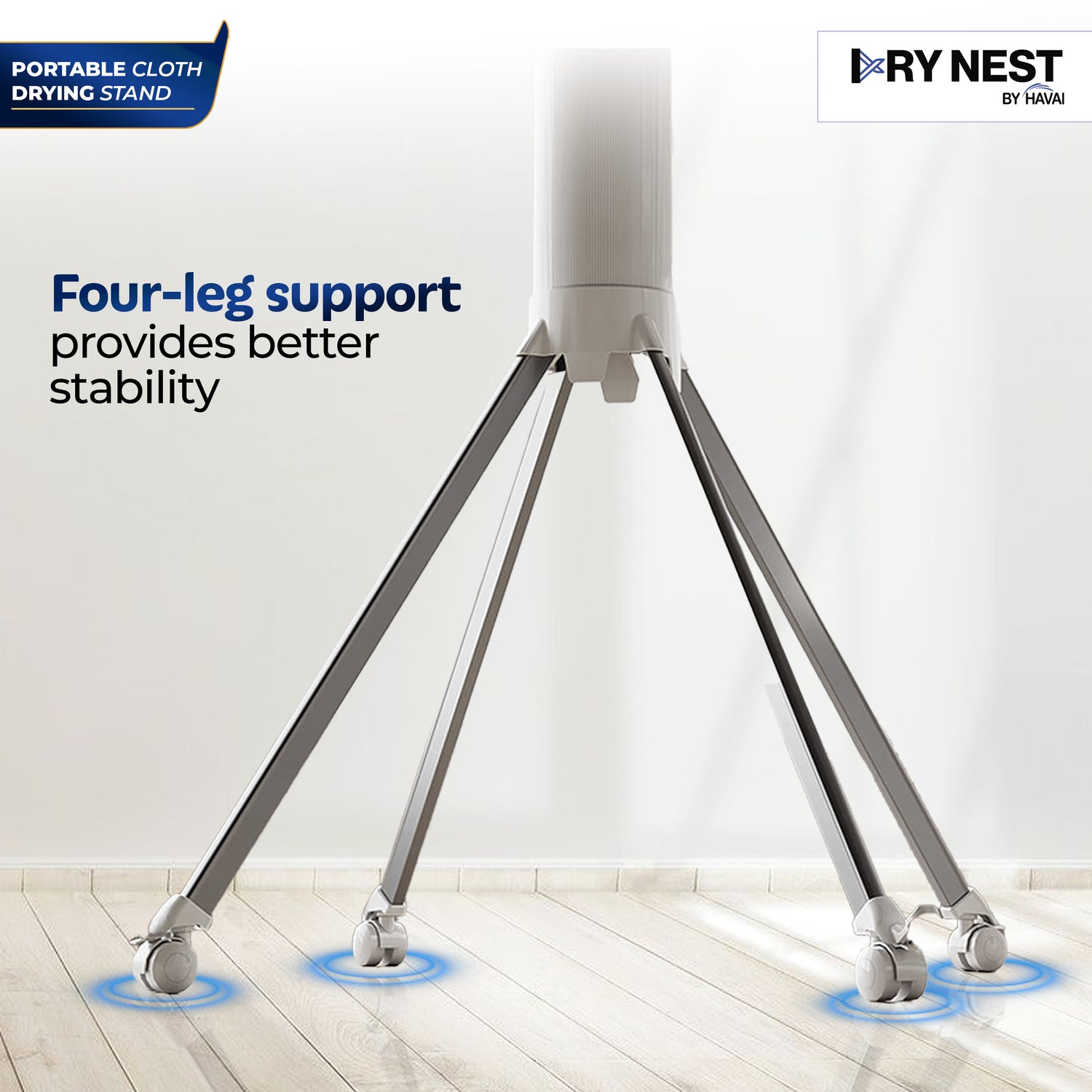 HAVAI Octopus Foldable Rotating Cloth Drying Rack | 360° Multi-Layer Laundry Stand with Lockable Wheels &amp; Strong Load Capacity | Space-Saving Indoor/Outdoor Clothes Hanger for Home Balcony (White)