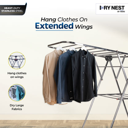 DryNest by HAVAI – Heavy Duty Foldable Cloth Drying Stand |  Rust-Free Stainless Steel Laundry Rack | Indoor, Outdoor &amp; Balcony Use |  Portable Clothes Dryer Stand