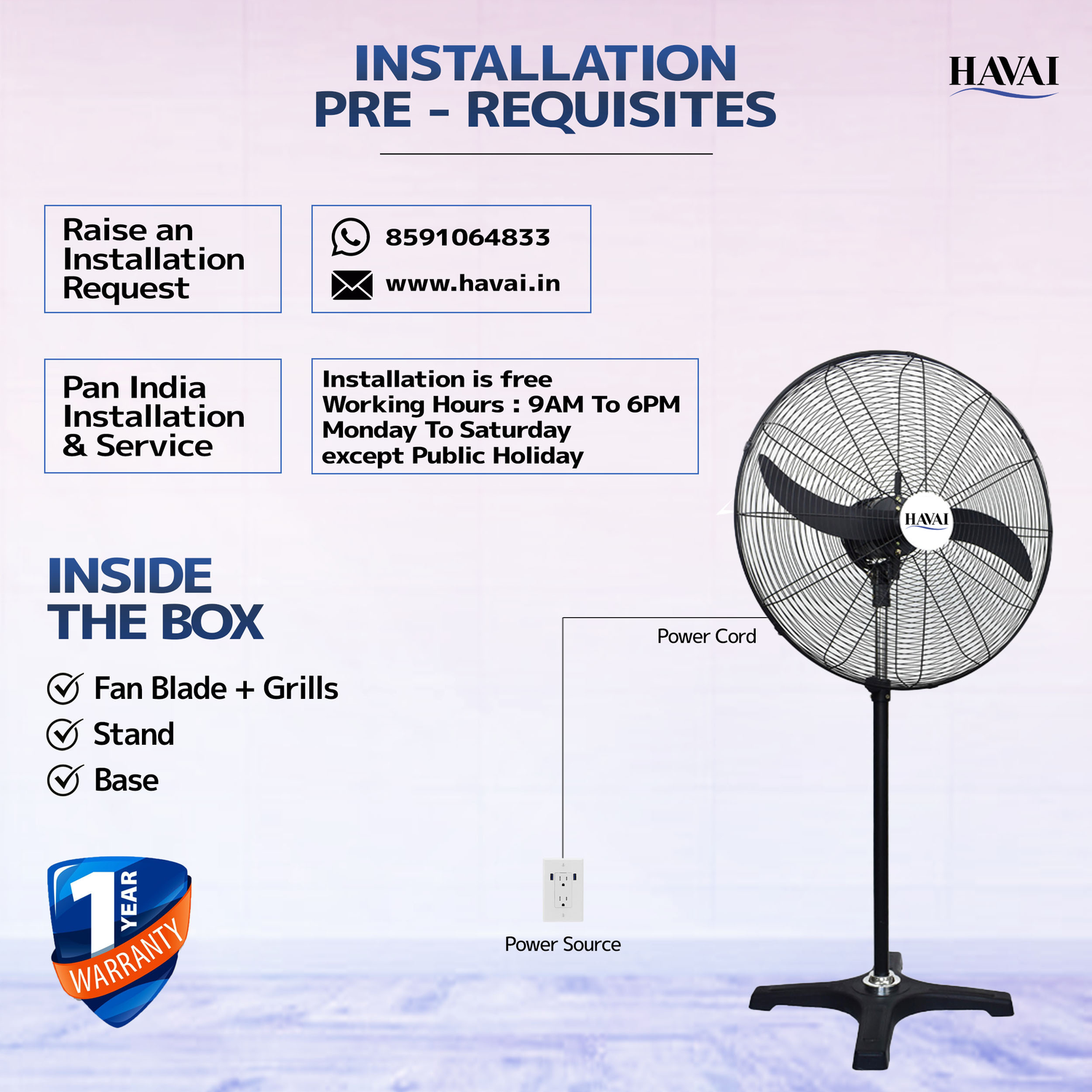 HAVAI BLDC Pedestal Fan 26 inch, 50% Savings on Electricity, High Velocity, Heavy Duty Metal for Industrial, Commercial and Residential Use, Assembly Included