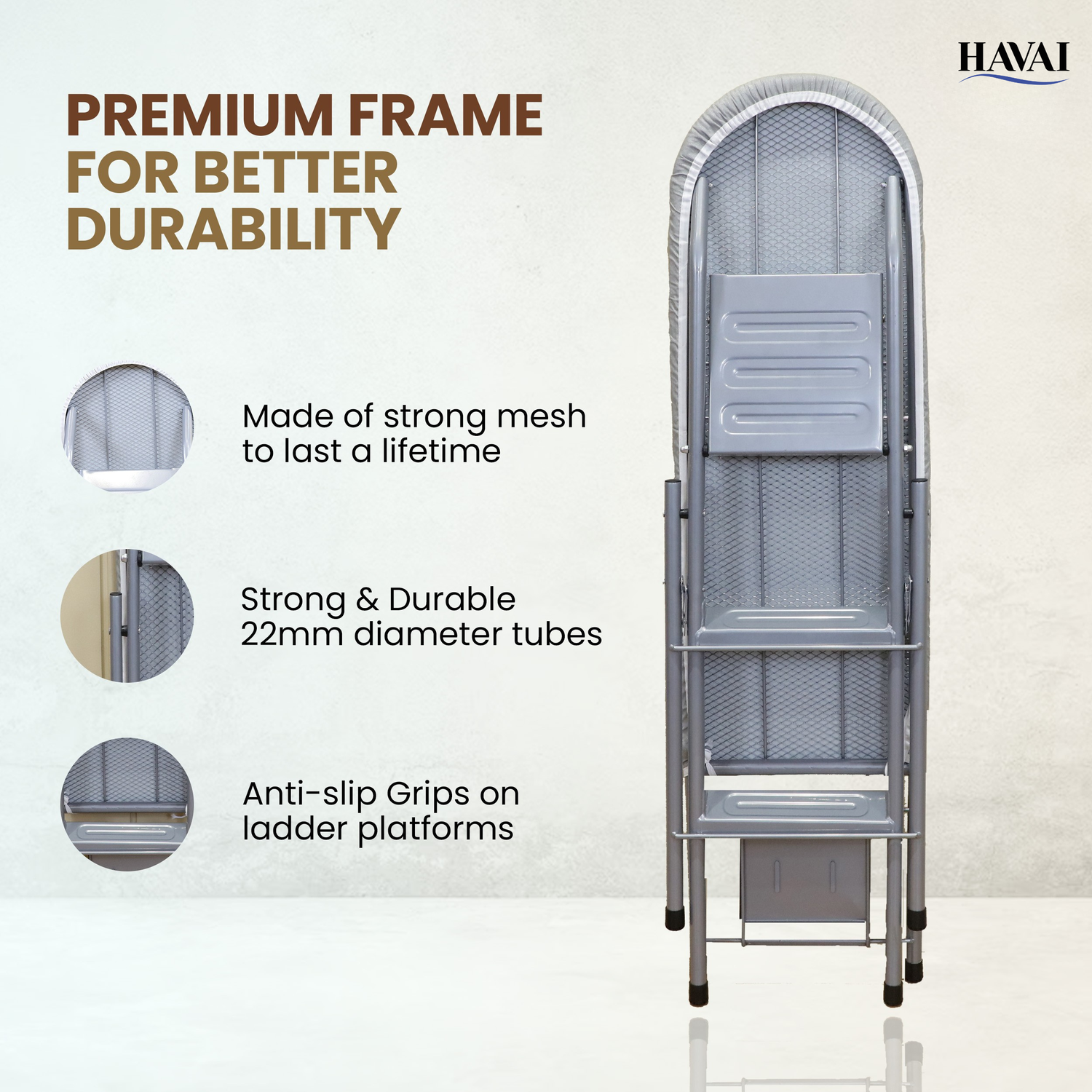 HAVAI Multi-Purpose 2-in-1 Ironing Board with Ladder | Convertible Iron Table for Ironing Clothes | Multi-Use Three Step Ladder Fully Foldable