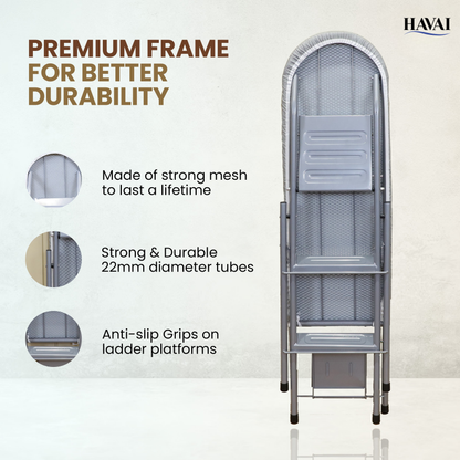 HAVAI Multi-Purpose 2-in-1 Ironing Board with Ladder | Convertible Iron Table for Ironing Clothes | Multi-Use Three Step Ladder Fully Foldable