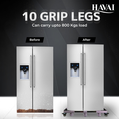 HAVAI Premium Trolley Stand with Wheels for Heavy Duty Side by Side Refrigerator, Double Door Refrigerator: Colour - Bluish Grey, 800 Kgs (10 Grip, 4 Wheels)