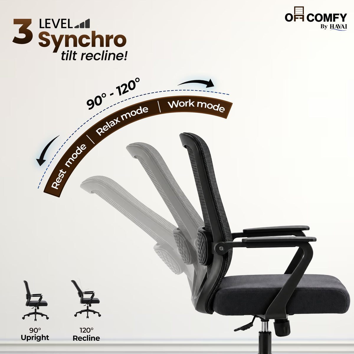 Havai Flexa Mid Back Executive Office Chair | Ergonomic Mesh - Black
