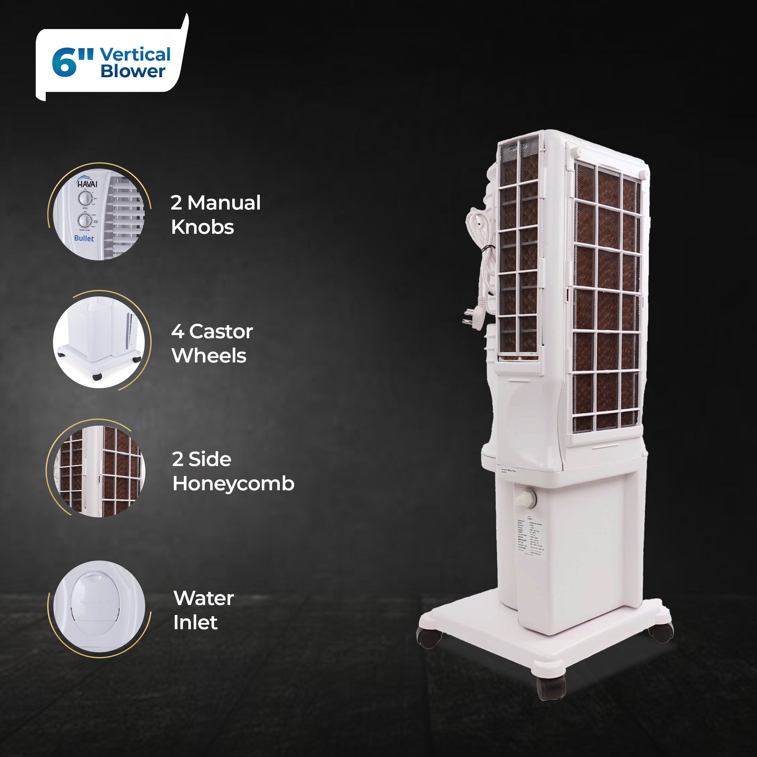 Bullet Tower Air Cooler - 20 Liter, White