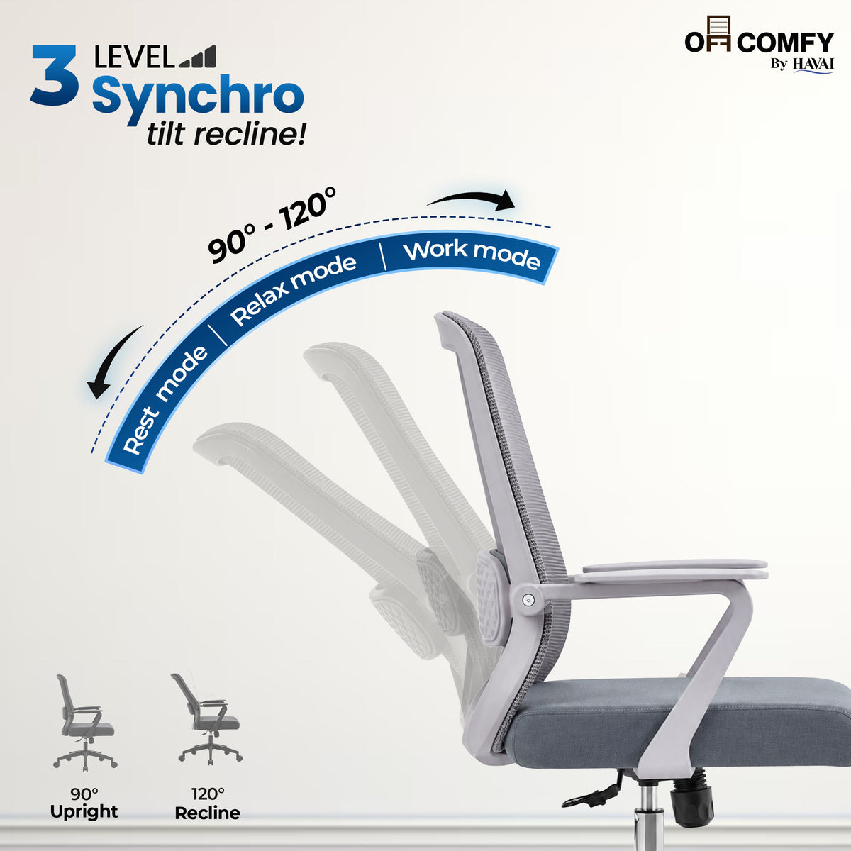 Havai Flexa Mid Back Executive Office Chair | Ergonomic Mesh - Grey