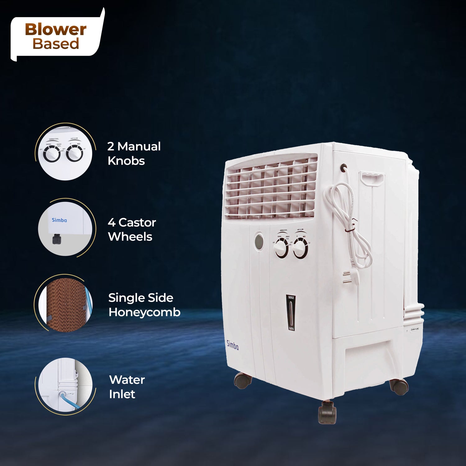 Simba Personal Cooler with Blower - 20L, White