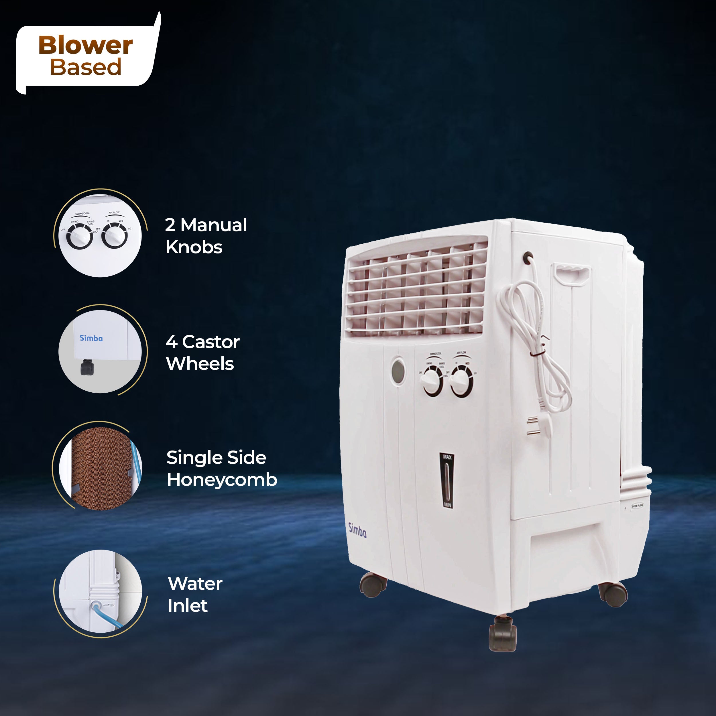 Simba Personal Cooler with Blower - 20L, White