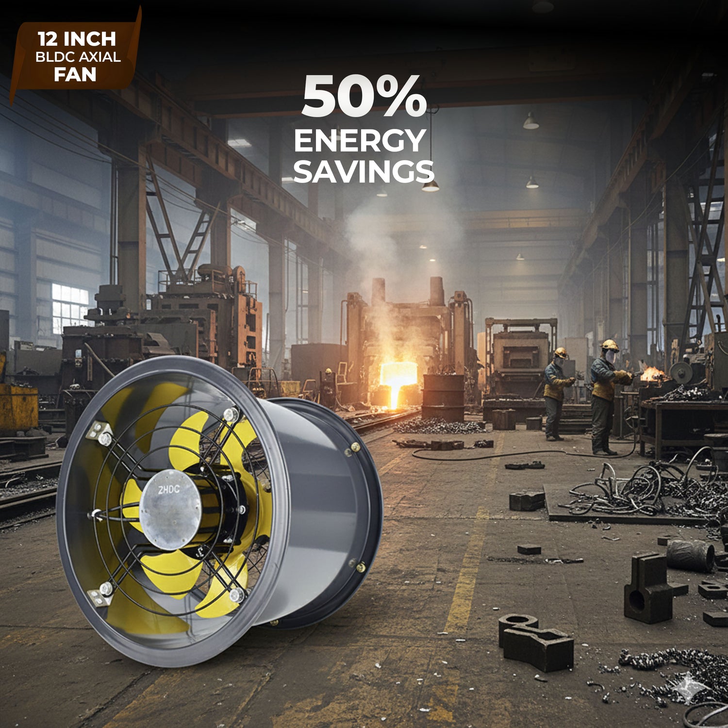12-Inch Commercial BLDC Axial Fan | Stepless Speed Control | Aluminium Alloy Blade | Low Noise | 700–2800 m³/h Air Volume | 40–80% Energy Saving | Maintenance-Free BLDC Motor | 2-Year Warranty