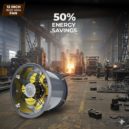 12-Inch Commercial BLDC Axial Fan | Stepless Speed Control | Aluminium Alloy Blade | Low Noise | 700–2800 m³/h Air Volume | 40–80% Energy Saving | Maintenance-Free BLDC Motor | 2-Year Warranty