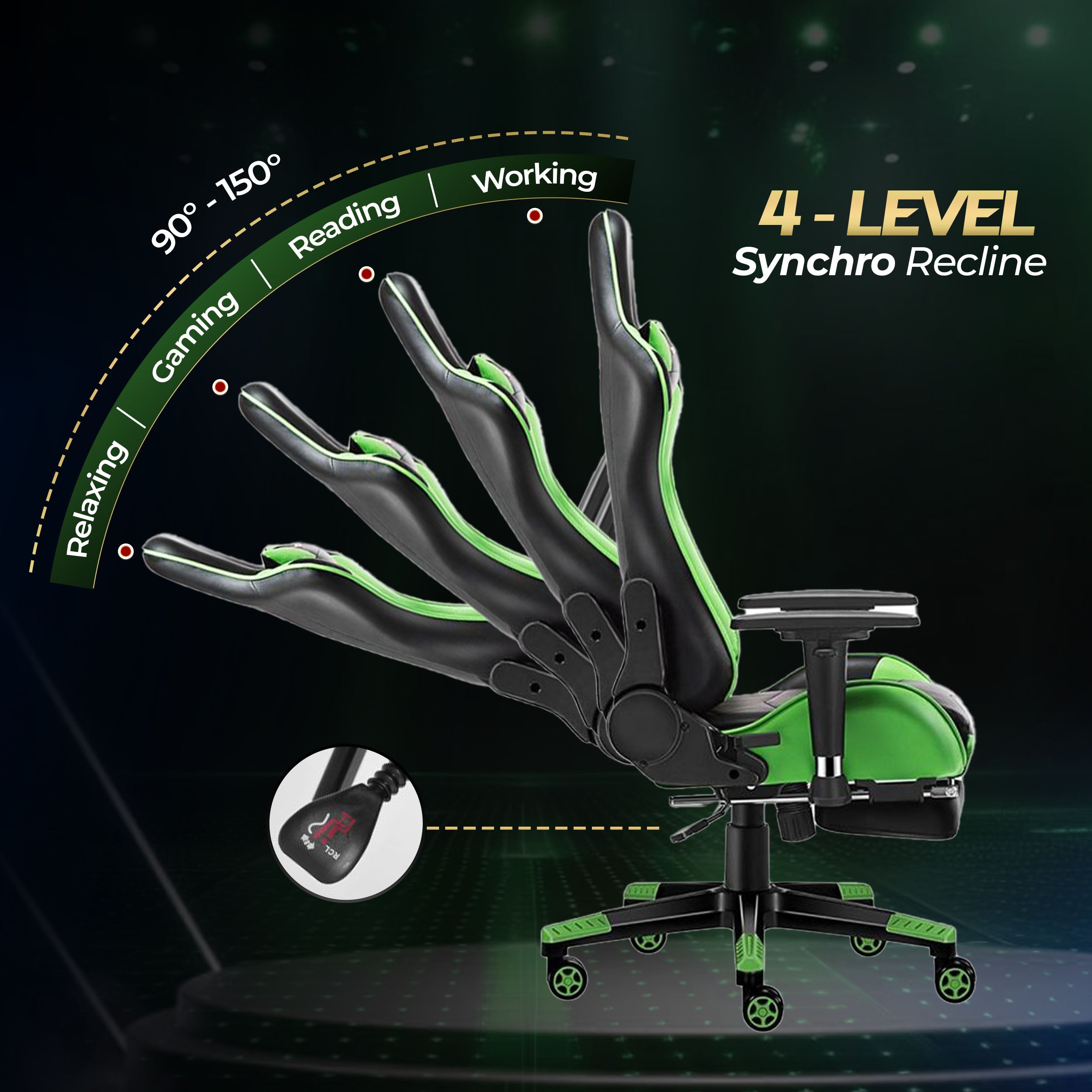 HAVAI Vortex GREEN Gaming Chair | Ergonomic High Back Computer Chair with Linkage Armrests | Reclining &amp; Folding Backrest | Premium 0.55mm PVC Upholstery | High Density Foam Cushion | Class 1 Gas Lift | 320mm Nylon Base | (Green &amp; Black)
