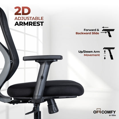 Off Comfy by HAVAI - Titan Lite Black Chair |  Korean Mesh | 2D Arms | Lumbar |  Seat Slider | Gaslift | Chrome Base | 60mm Castors