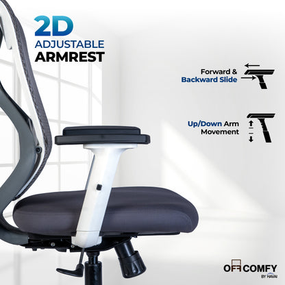 Off Comfy by HAVAI - Titan Pro Grey Chair |  Korean Mesh | Headrest | 2D Arms | Lumbar |  Seat Slider | Gaslift | Chrome Base | 60mm Castors