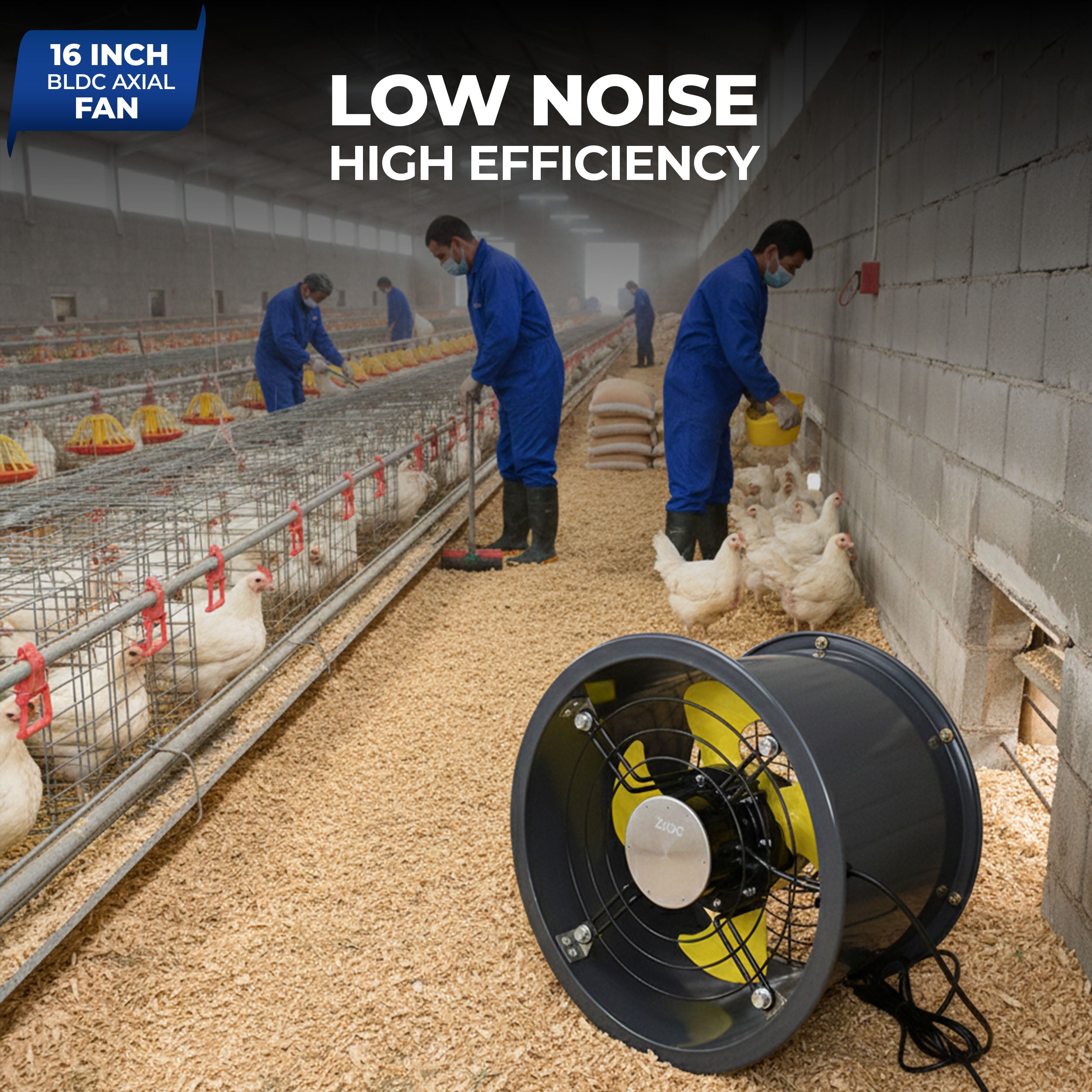 16-Inch Commercial BLDC Axial Fan | Stepless Speed Control | Low Noise | Aluminium Blade | 2000–6000 m³/h Air Volume | 40–80% Energy Saving | No Winding Burnouts | 2-Year BLDC Motor Warranty