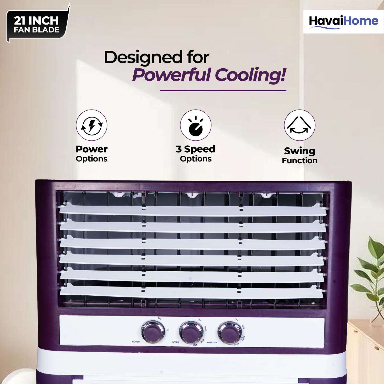 HAVAI 8X Flo Pro Plastic Body Duct Air Cooler | 100L Tank | 21” 4-Leaf Fan | 8500 m³/hr Airflow | 30 ft Air Throw | Double Ball Bearing Motor | 4-Side Honeycomb Cooling