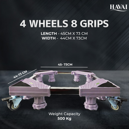 HAVAI Premium Trolley Stand with 4 Wheels 8 Grips For Heavy Duty Adjustable Top Load Washing Machine/Refrigerator/Fridge/Dishwasher/Air Cooler: Colour - Bluish Grey (500 Kg)