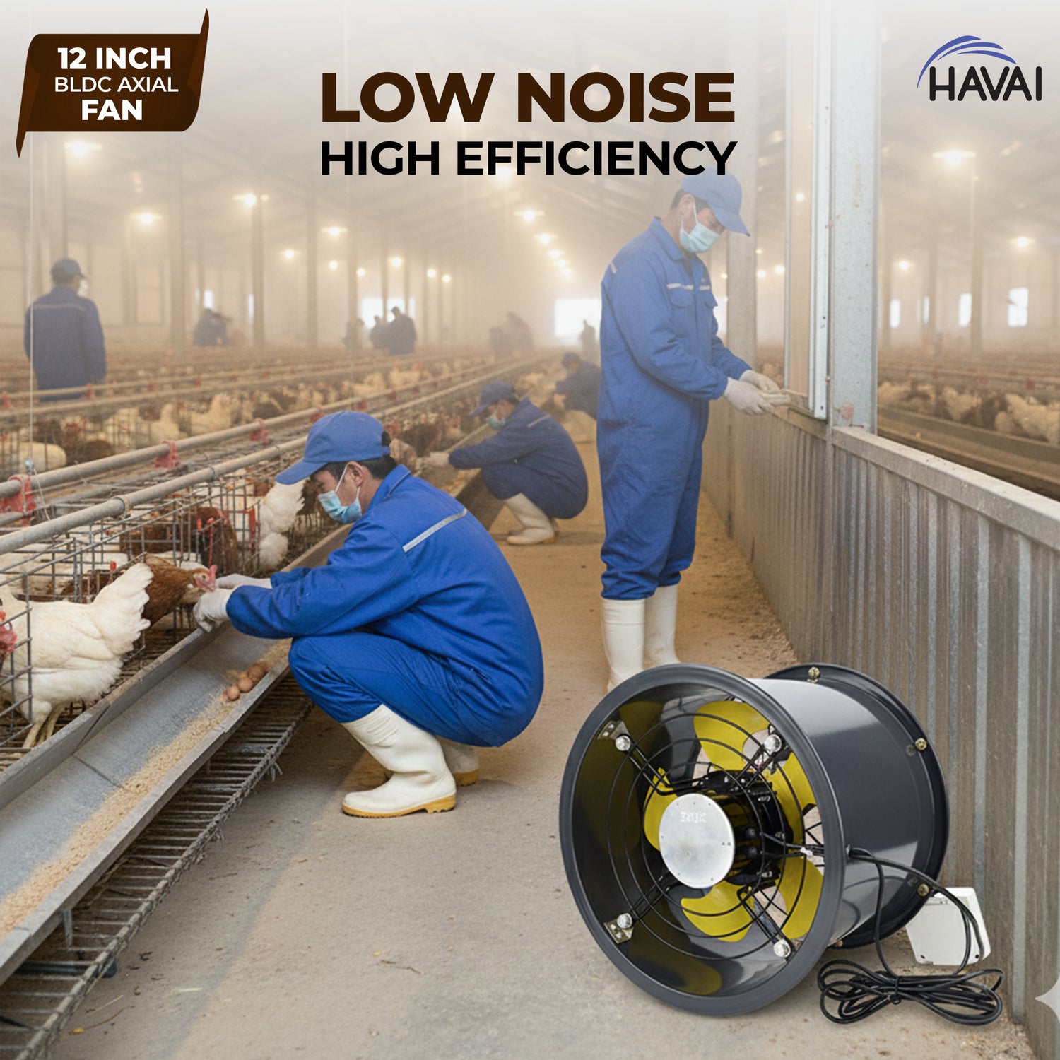 HAVAI 12-Inch Commercial BLDC Axial Fan | Stepless Speed Control | Aluminium Alloy Blade | Low Noise | 700–2800 m³/h Air Volume | 40–80% Energy Saving | Maintenance-Free BLDC Motor | 2-Year Warranty