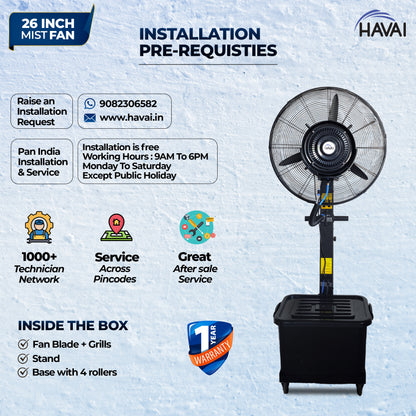 HAVAI Mist Fan 26 inch, 41 Litre Tank, Assembly Included
