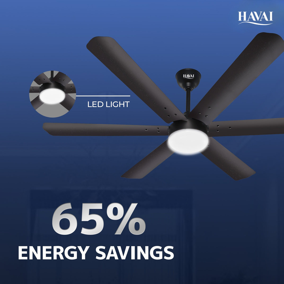 HAVAI Spinel BLDC Ceiling Fan 35W, 1200mm Blade with Remote - Smoky Brown,9W LED Light