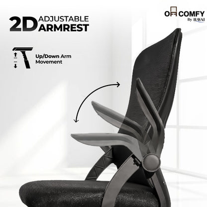 HAVAI Aero Black Ergonomic Office Chair | Premium Net Cloth Fabric | Reclining &amp; Folding Back | 60D Recycled Foam + 24D Virgin Cotton | Nylon Armrests | Class 2 Gas Lift | 310 Nylon Base | 2-Inch Smooth Wheels