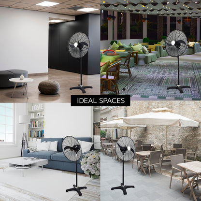 BLDC Pedestal Fan 26 inch, 50% Savings on Electricity, High Velocity, Heavy Duty Metal for Industrial, Commercial and Residential Use, Assembly Included
