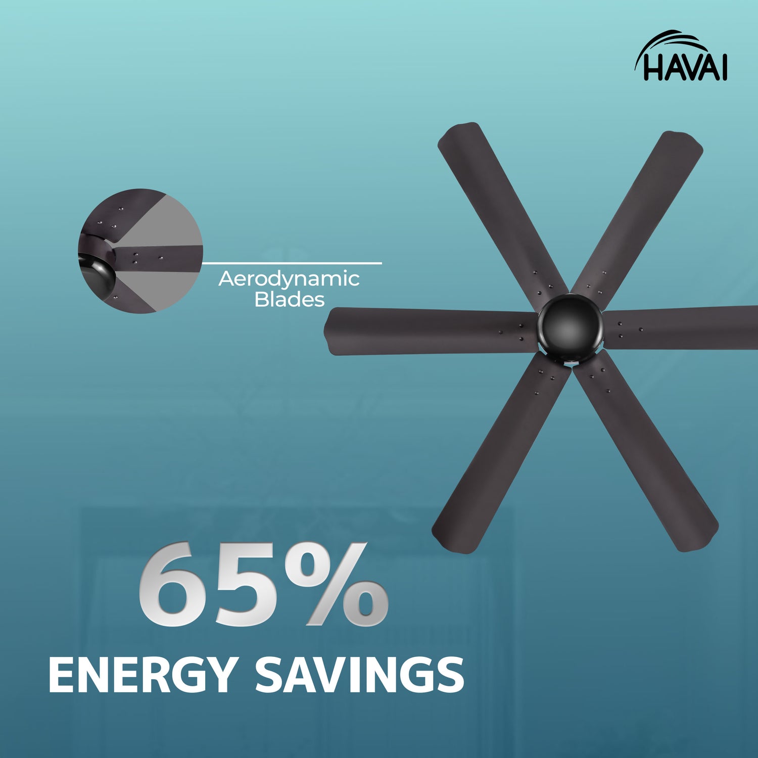 HAVAI Spinel BLDC Ceiling Fan - 6 Blades – Black Motor - 35W, 1200mm Blade with Remote – 0.5W LED (Smokey Brown)