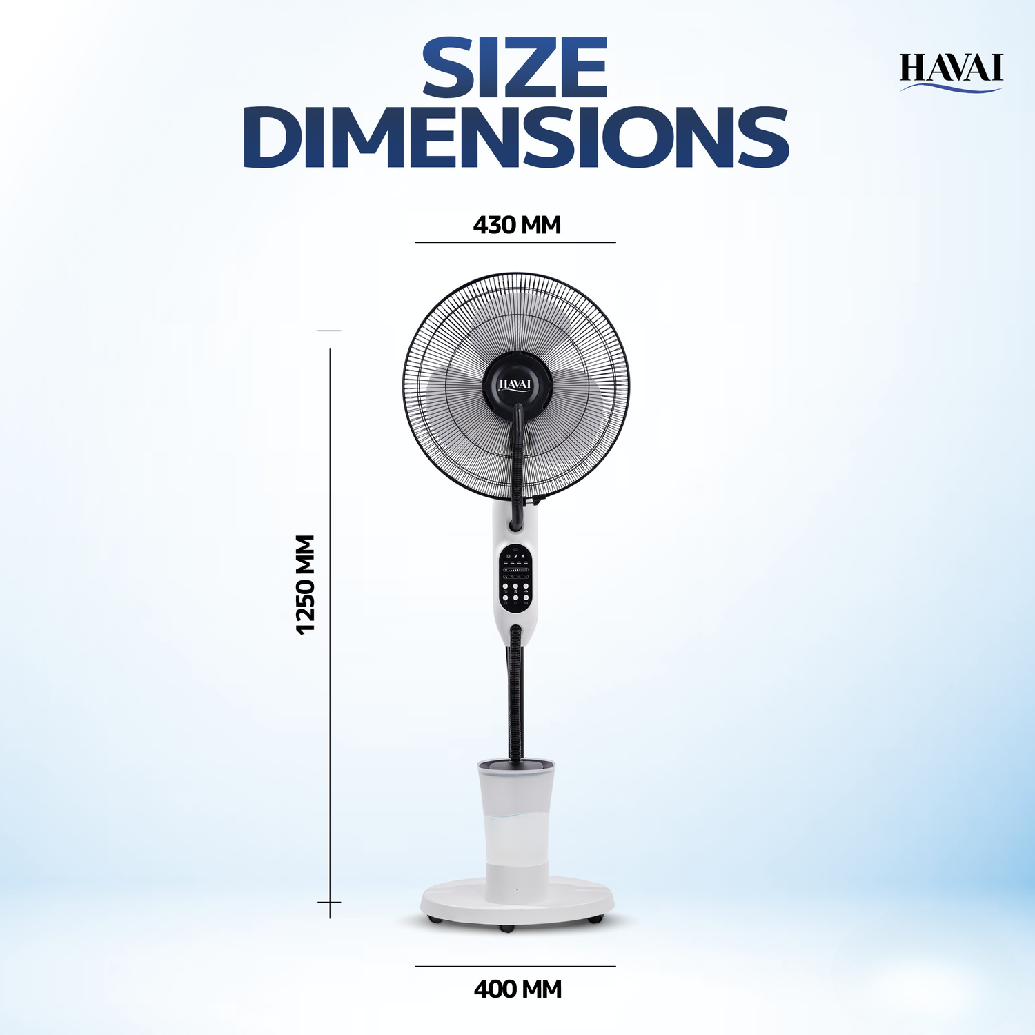 HAVAI Blu Mist Pedestal Fan – 16" Residential Mist Fan | Remote Control | 2.8 Litre Tank | Installation Included (White, Pack of 1)