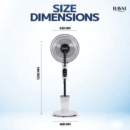 HAVAI Blu Mist Pedestal Fan – 16" Residential Mist Fan | Remote Control | 2.8 Litre Tank | Installation Included (White, Pack of 1)