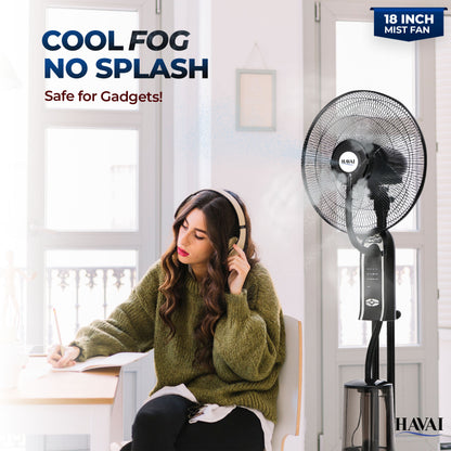 HAVAI RED 18" BLDC Mist Pedestal Fan – High-Speed, Remote &amp; Touch Control, 3.2L Tank, 80W Power, 350 Sq Ft Coverage, Easy Install, Black (Copy)