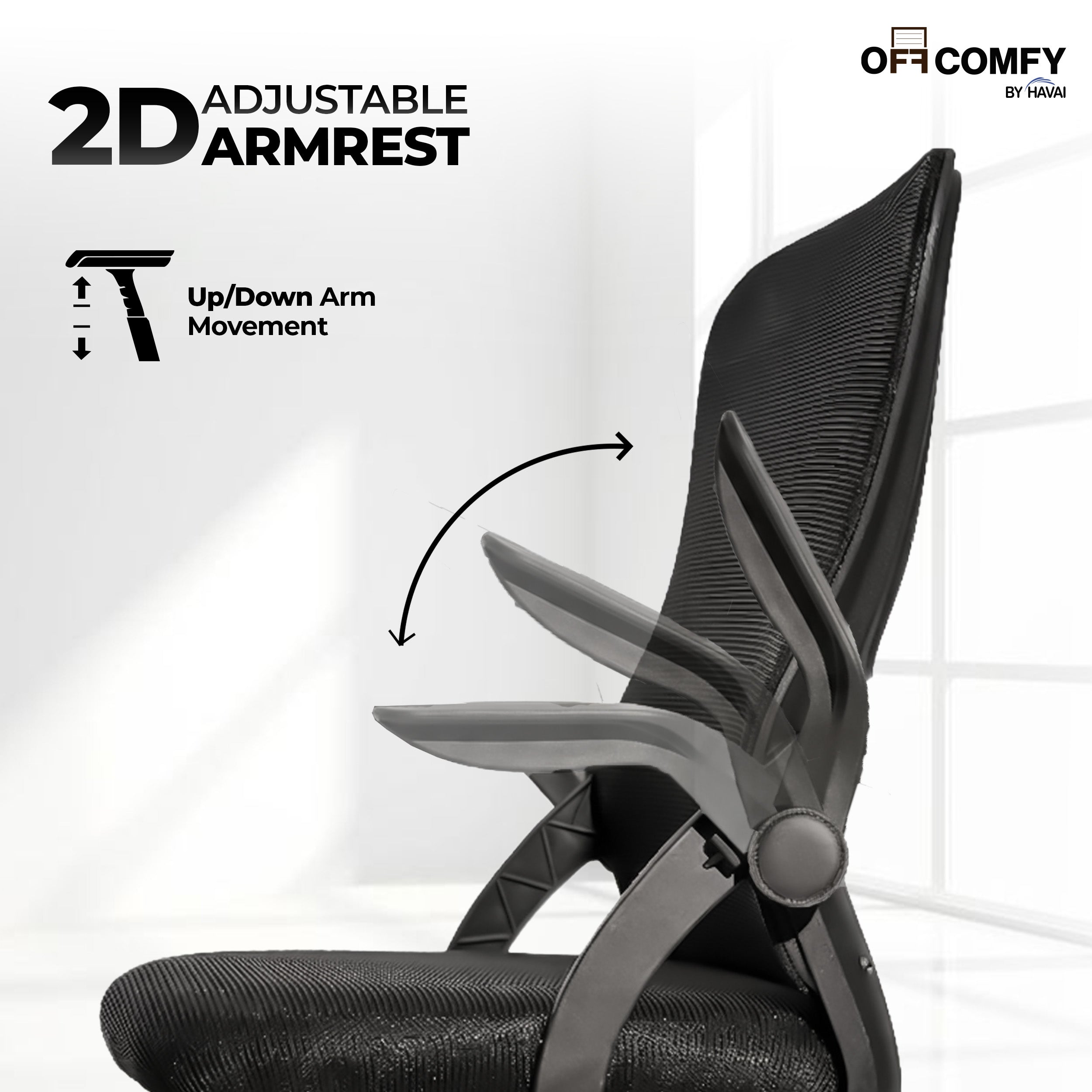 HAVAI Aero Black Ergonomic Office Chair | Premium Net Cloth Fabric | Reclining &amp; Folding Back | 60D Recycled Foam + 24D Virgin Cotton | Nylon Armrests | Class 2 Gas Lift | 310 Nylon Base | 2-Inch Smooth Wheels