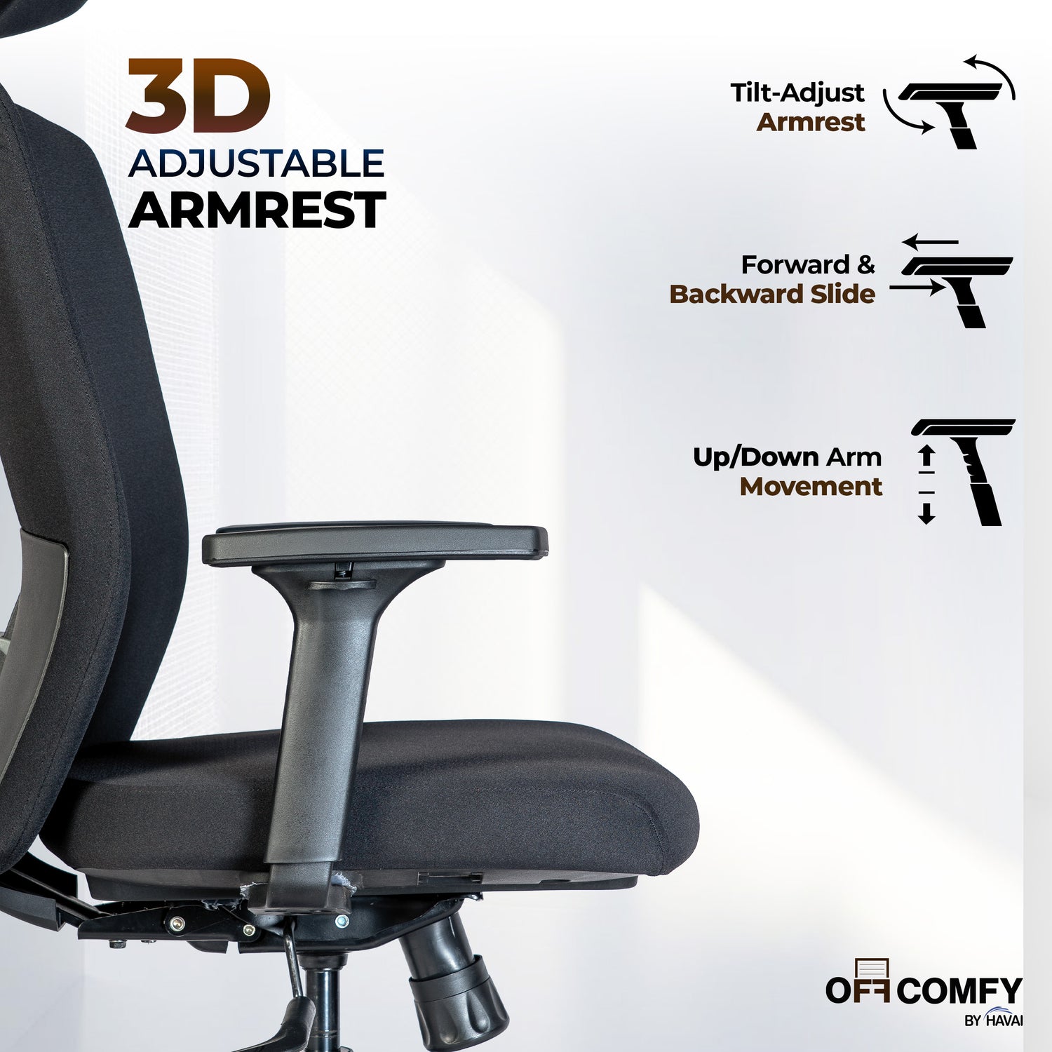 Off-Comfy by HAVAI Swift High Back Ergonomic Office Chair | Fixed Headrest | 3D Adjustable Armrest | Lumbar Support | Synchronized Recline | Chrome Base | Work from Home &amp; Office Chair