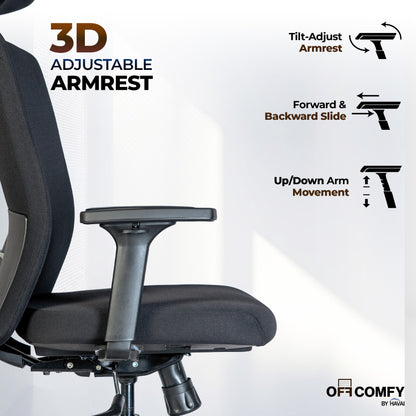 Off-Comfy by HAVAI Swift High Back Ergonomic Office Chair | Fixed Headrest | 3D Adjustable Armrest | Lumbar Support | Synchronized Recline | Chrome Base | Work from Home &amp; Office Chair