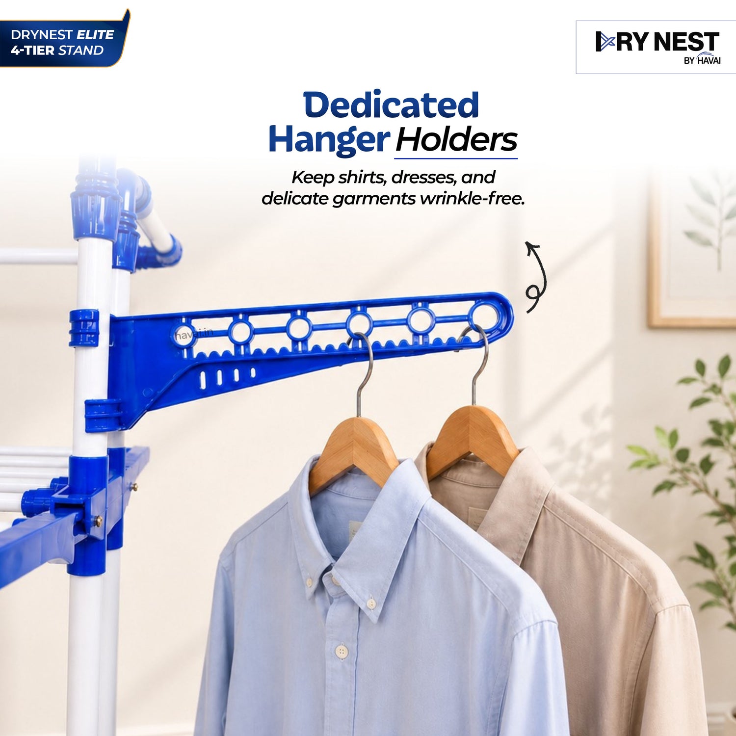 HAVAI Premium 4 Tier Stainless Steel Foldable Clothes Drying Stand with 6 Wheels | Heavy Duty Laundry Drying Rack for Indoor &amp; Outdoor Use | Rust Resistant | Space Saving Design