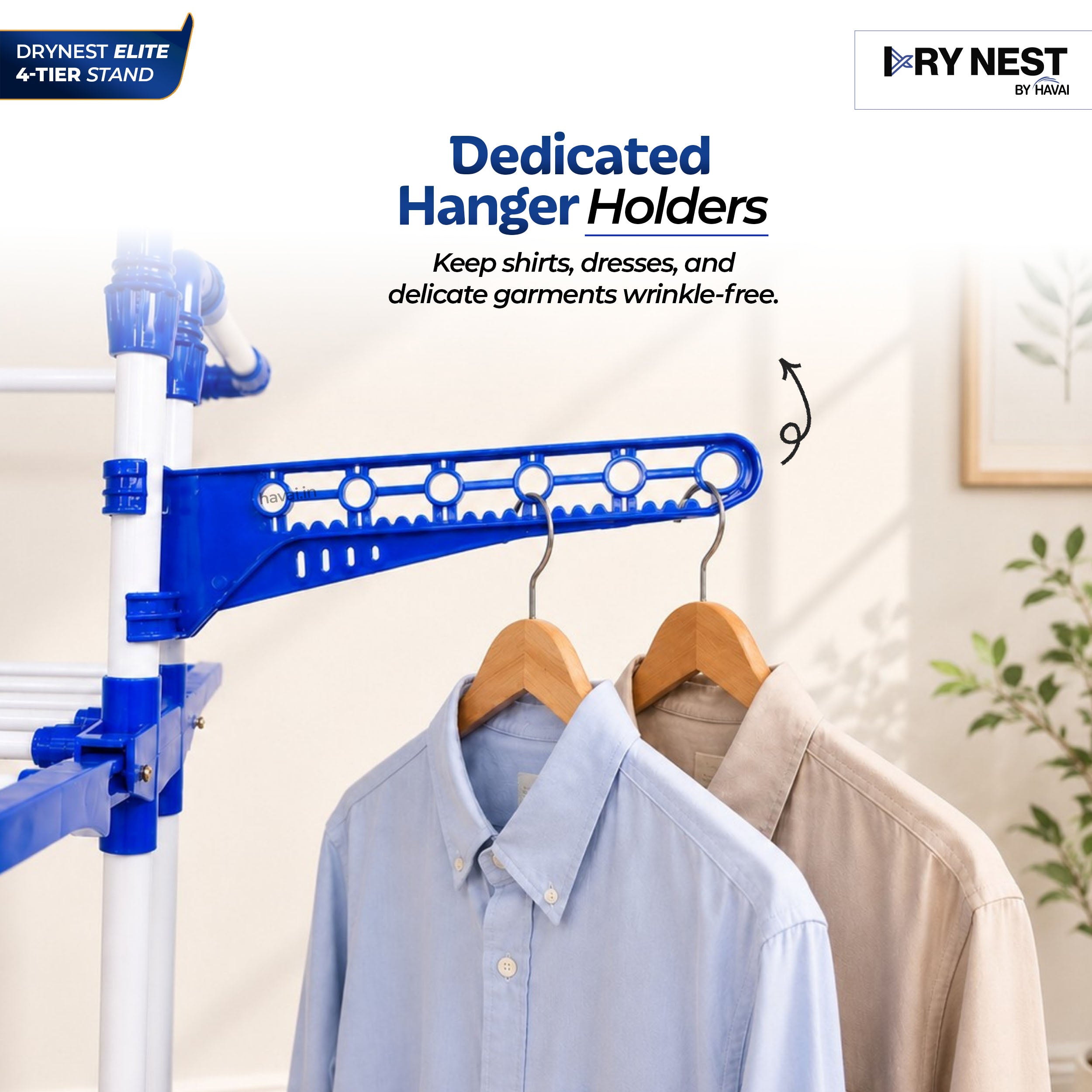HAVAI Premium 4 Tier Stainless Steel Foldable Clothes Drying Stand with 6 Wheels | Heavy Duty Laundry Drying Rack for Indoor &amp; Outdoor Use | Rust Resistant | Space Saving Design