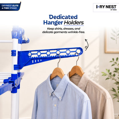 HAVAI Premium 4 Tier Stainless Steel Foldable Clothes Drying Stand with 6 Wheels | Heavy Duty Laundry Drying Rack for Indoor &amp; Outdoor Use | Rust Resistant | Space Saving Design