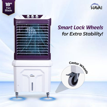 HAVAI Arizona 18 High Airflow Desert Cooler | 18” Metal Fan | 100L Tank | 3500 m³/hr Air Delivery | 30 ft Air Throw | 3-Side Thick Honeycomb Pads | Double Bearing Low-Noise Motor | Castor Wheels | 1-Year On-Site Warranty