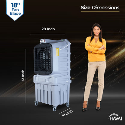 Havai Mighty 18&quot; Air Cooler | 18 Inch Blade | 110L Tank Capacity | 210W Power | 600 Sqft Coverage | Auto Swing | Back Honeycomb | Clockwise | Lockable Wheels