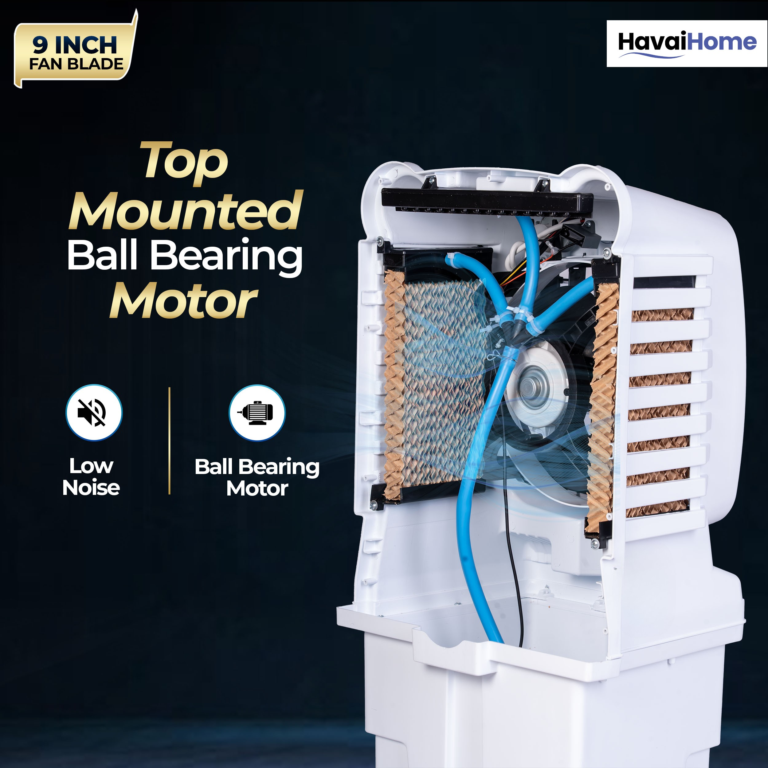 HAVAI Arizona 9 Personal Air Cooler | 9-Inch Blade | 25L Tank | 3-Side Honeycomb Pads | Motorised Louvers | White