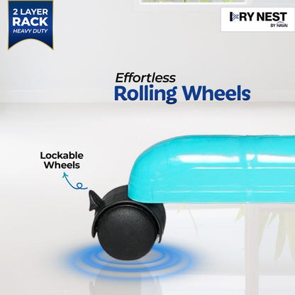 HAVAI DryNest 3.7 KG Premium Clothes Drying Stand with Wheels | Heavy-Duty Rust-Free Steel &amp; Strong Steel Rods | 2-Layer Foldable Jumbo Rack | Portable &amp; Balcony-Friendly