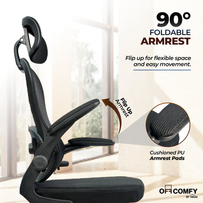 HAVAI LUMA BLACK Ergonomic Mesh Office Chair | Mid Back | Breathable Net Fabric | Height Adjustable | Class 2 Gas Lift | Nylon Base | Smooth Wheels | WFH &amp; Office (BLACK)