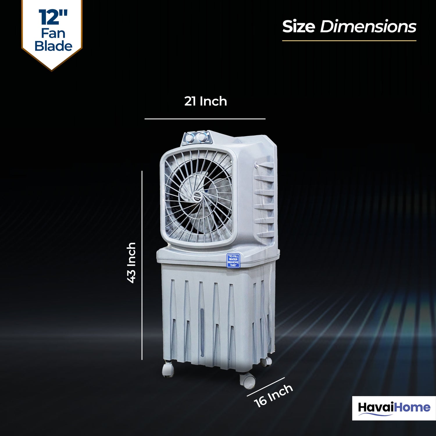 Mighty 12 Personal Air Cooler | 12 inch Blade | 50L Tank Capacity, 120W Power, 200 Sq. Ft. Area Coverage | 15 Ft. Air Throw, 3-Speed Control, Grey
