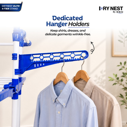 HAVAI Premium 4 Tier Stainless Steel Foldable Clothes Drying Stand with 6 Wheels | Heavy Duty Laundry Drying Rack for Indoor &amp; Outdoor Use | Rust Resistant | Space Saving Design