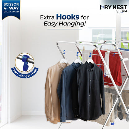 HAVAI DRY NEST 3kg Heavy Duty Premium Cloth Drying Stand | 4-Way Foldable Stainless Steel Clothes Dryer | 20 Rods with Hanger Hooks | 30kg Load Capacity | Strong &amp; Stable | 2 Year Warranty
