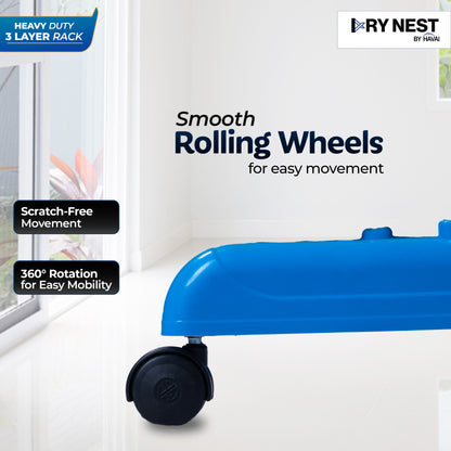 DryNest By HAVAI – Premium Clothes Drying Stand with Wheels |  3-Layer Jumbo Rack | Foldable Wings | 24 Hanger Rods |  Anti-Rust Steel | Balcony-Friendly | Portable &amp; Heavy-Duty